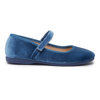 Blue suede shoe with a strap on a white background mary jane flats for girls and tweens