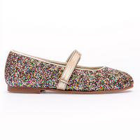 Glittery shoe with a strap on a white background