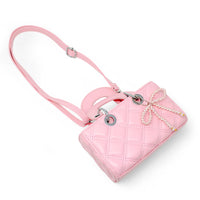 Quilted Rectangle Bow Charm Handbag: Pink