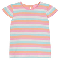 Girl angel sleeve tee with light pink, orange, white, and aqua stripe