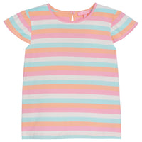 Girl angel sleeve tee with light pink, orange, white, and aqua stripe