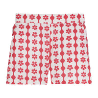 tween girls shorts in a raspberry floral and geometric pattern
