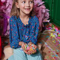 Model can be seen wearing our Navy Holly Tory Top which we have paired with our Aqua Velvet Twiggy Pants to create this cute look--BISBY girl