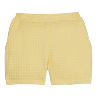 Tween light yellow basic short with elastic waistband and pockets, with waffle knit pattern