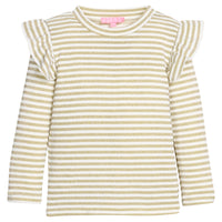 Gold and white striped long-sleeve shirt on a white background