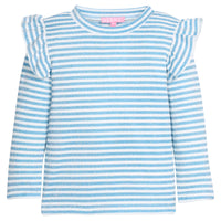 Girls/tween blue and white sparkle striped long-sleeve knit shirt that features angel sleeve detail at sleeves to elevate the look.