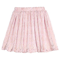 Pink crinkle skort with gold stars on a white background