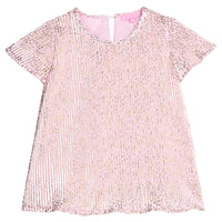Pink crinkle top with gold stars printed on