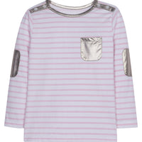 Pink Stripe shirt with silver metallic pocket on front -BretonTop BISBY girls