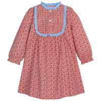 Red floral dress with light blue ruffle trim around top of dress--ChelseaDress BISBY girls/tweens