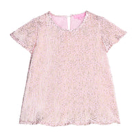 Pink crinkle top with gold stars printed on