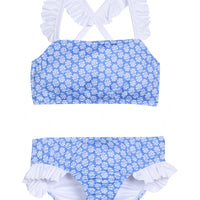 Cross Back Ruffle Bikini - Periwinkle Block Print