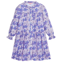 Purple Hawaiin floral design with light blue plaid pattern throughout (Lilo and Stitch vibe)--EmbryDress BISBY girl/teen