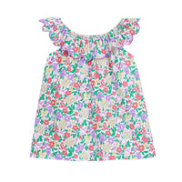 tween girls scalloped neckline top in purple floral pattern