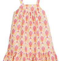 tween girls pink and orange floral dress with ruffle hem