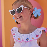 White embroidered floral ruffle tank top for girls and tweens by bisby