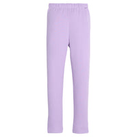 Girls purple knit leggings that feature an elastic waistband for easy put on access.