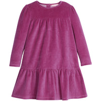Girls/Tween dress in our Magenta Velour. Dress features a two-tier detail, with button enclosures along the back, and is made out of a soft velour fabric-BISBY