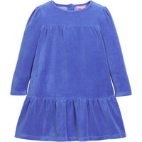 Girls/tween velour long sleeve dress in a royal blue that features button closures at back and pleating detail along tiers for an elevated look.