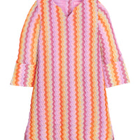 Girls/tween colorful striped dress with a zigzag pattern that features a button closure at back and slight v-neck neckline for an elevated look.