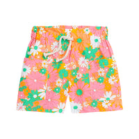 tween girls drawstring shorts with pockets in retro floral print