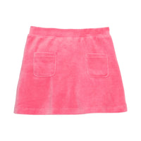 Girls/Tween skort in our pink velour material. Skort features an elastic waistband with built in shorts and also has 2 pockets on the front of the skirt-BISBY