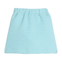 Girls/tween quilted mini skort in aqua that features an elastic waistband and built in shorts for a secure but relaxed fit.