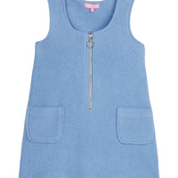 Light Blue (french blue) sleeveless Sherpa jumper with silver zipper down middle (quarterzip)--RetroJumper BISBY girls/teens