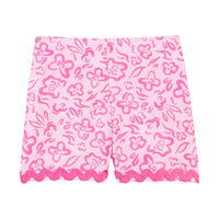 BISBY girl woven hot pink and bubblegum pink floral shorts. Shorts feature an elastic waistband and hot pink ric rac detail along bottom to complete the look.