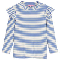 Light blue (french blue) sparkly and white stripe shirt with ruffle sleeves (longsleeve top)-SadieTop BISBY girl/teen
