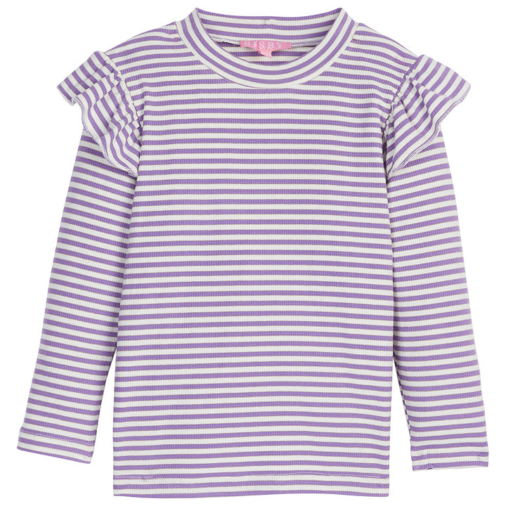 Long sleeve Lilac and white sparkly stripe long sleeve top with ruffles on sleeves--SadieTop BISBY girl/teen
