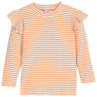 Long sleeve orange and white sparkly stripe long sleeve top with ruffles on sleeves--SadieTop BISBY girl/teen