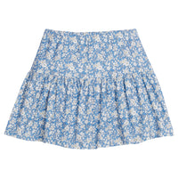 Girls/Tween skort in our Roland Floral Blue floral pattern which features white flowers on a blue background. Skort featues an elastic waistband and built in shorts for a comfy relaxed fit-BISBY