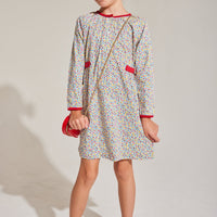 long sleeve dress for girls floral with red details for Christmas