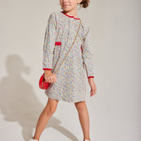 long sleeve dress for girls floral with red details for Christmas party