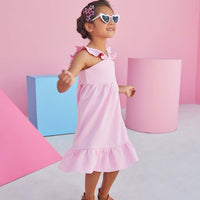 tween girls pink strappy dress with ruffles