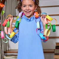 light blue ruffle neck a-line dress for girls and tweens by bisby