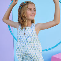 Keystone Top - Blue Tulip Block Print