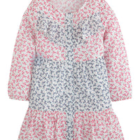 mixed blue and pink florals on long sleeve cotton ruffle dress for tweens
