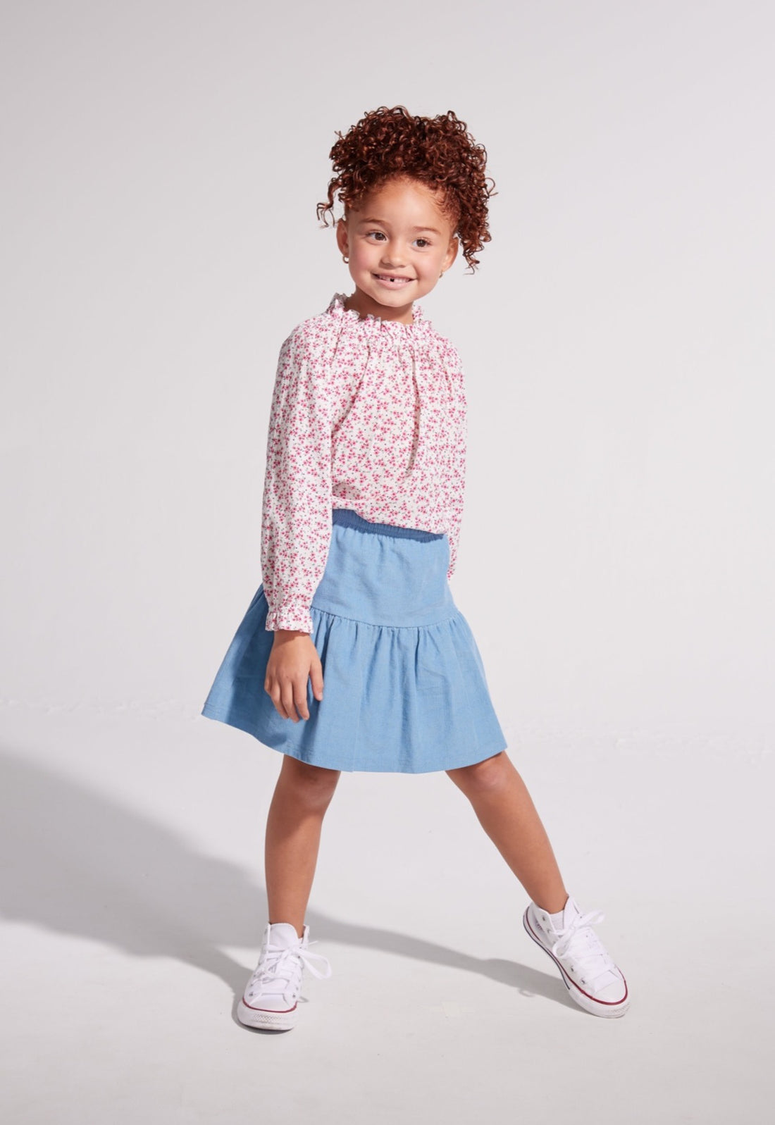 light blue skirt with pink and white floral shirt for girls