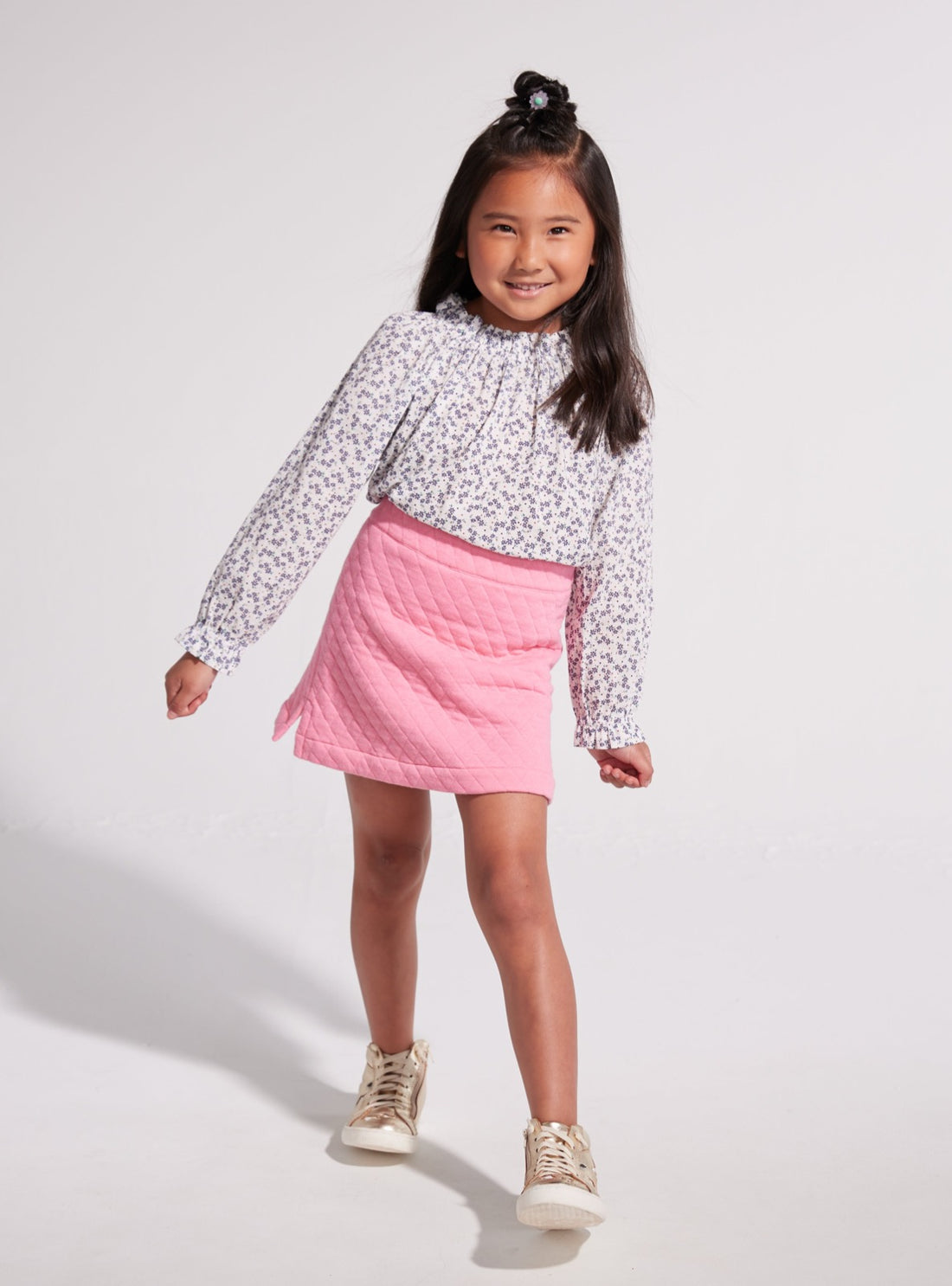 pink quilted pull on cotton mini skirt for tweens