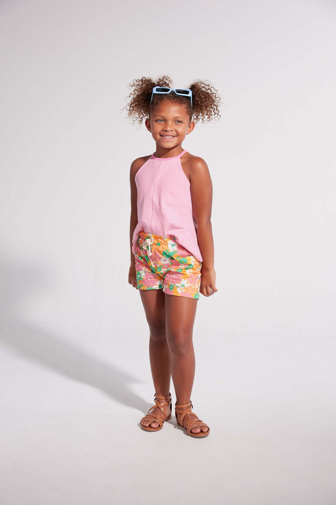 tween girls drawstring shorts with pockets in retro floral print