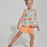 tween girls bright floral pattern top with ruffled sleeves