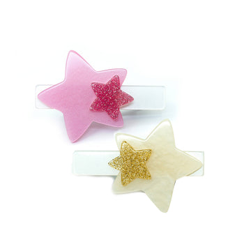Pink and Gold Stars Alligator Clips - Set of 2