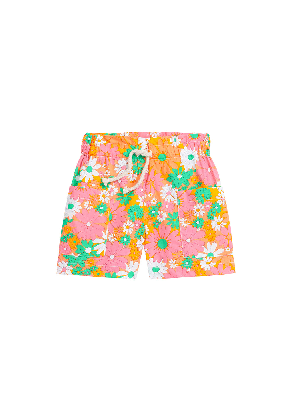 tween girls drawstring shorts with pockets in retro floral print