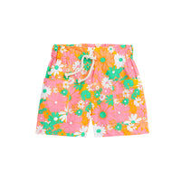 tween girls drawstring shorts with pockets in retro floral print