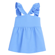 tween girls blue pique top with ruffled sleeves