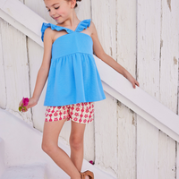 tween girls shorts in a raspberry floral and geometric pattern