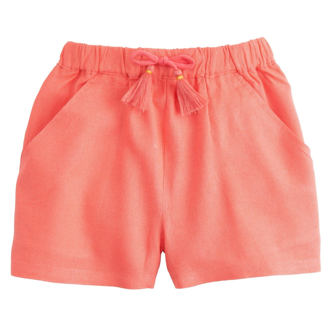 BISBY girls basic shorts in coral linen with draw string tassels