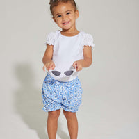 Basic white onesie with eyelet puffed sleeves for baby girl by bisby